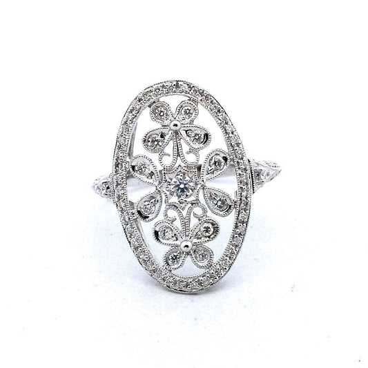 18K White Gold Natural Diamond Oval Flower Ring