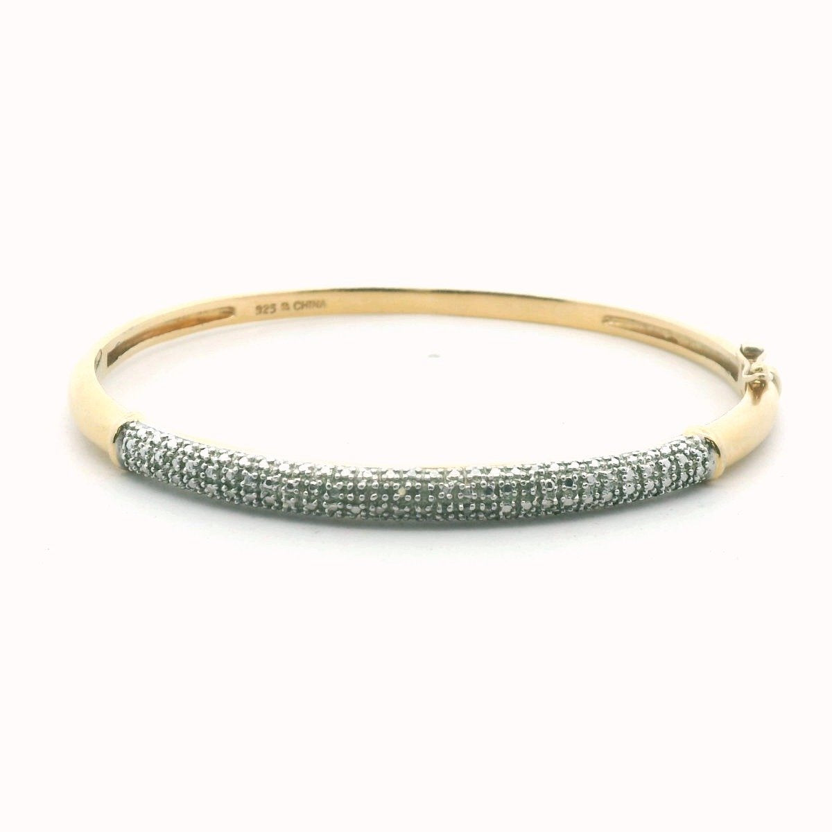 Sterling Silver Gold Plated Diamond Hinged Bangle