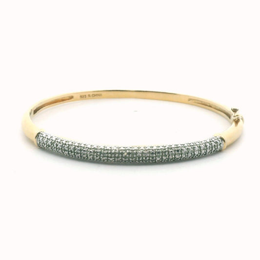 Sterling Silver Gold Plated Diamond Hinged Bangle