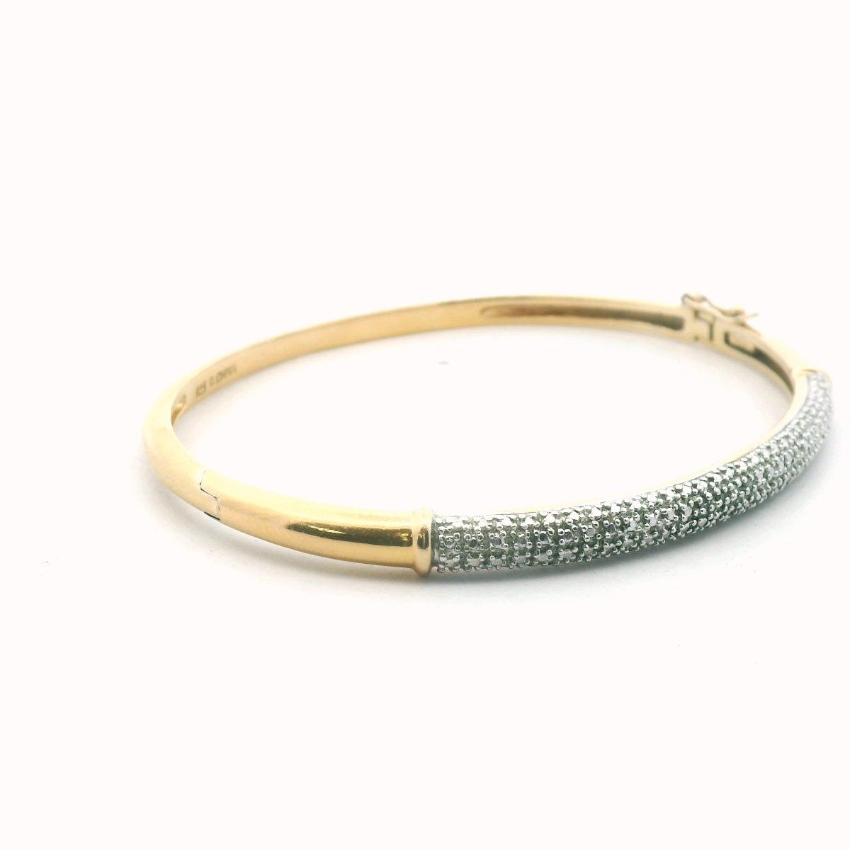 Sterling Silver Gold Plated Diamond Hinged Bangle