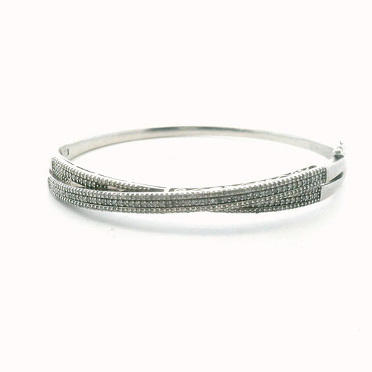 Sterling Silver Diamond Crossover Hinged Bangle