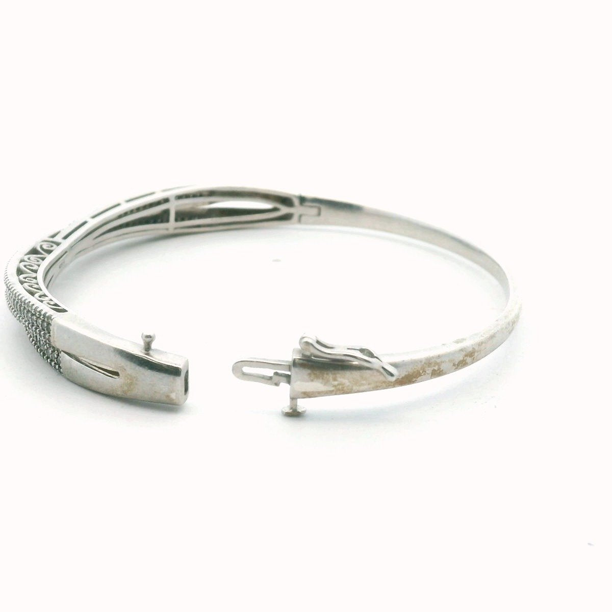 Sterling Silver Diamond Crossover Hinged Bangle