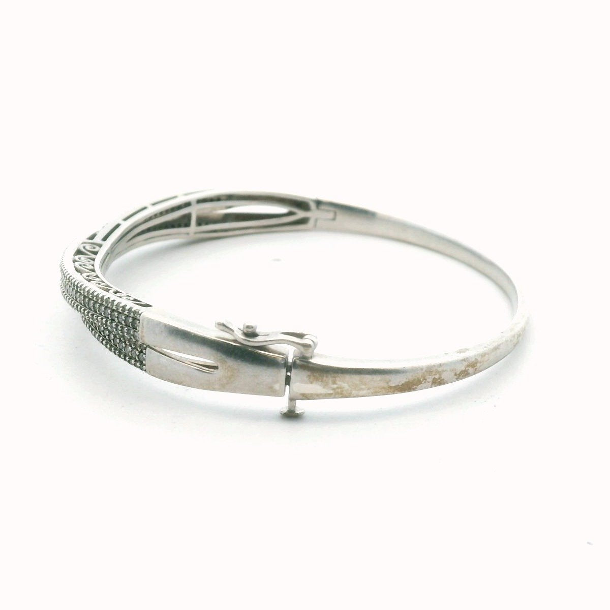 Sterling Silver Diamond Crossover Hinged Bangle