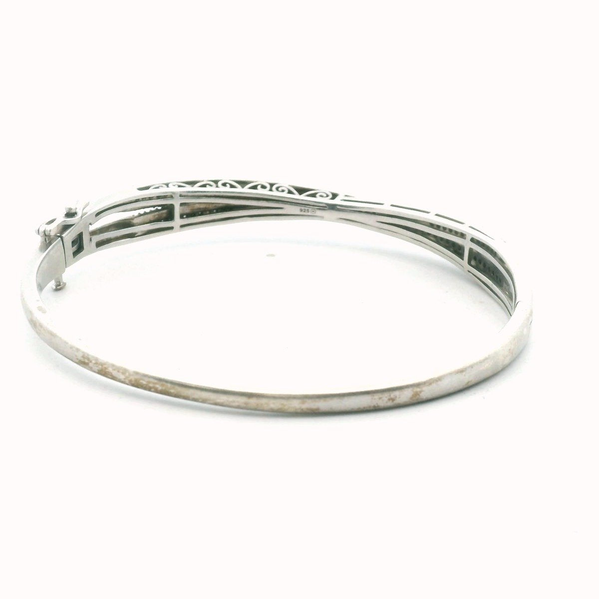 Sterling Silver Diamond Crossover Hinged Bangle