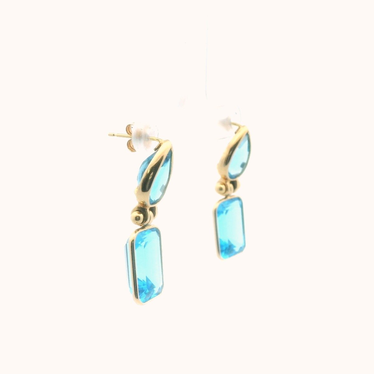 18K Yellow Gold Blue Topaz Hinged Drop Earrings