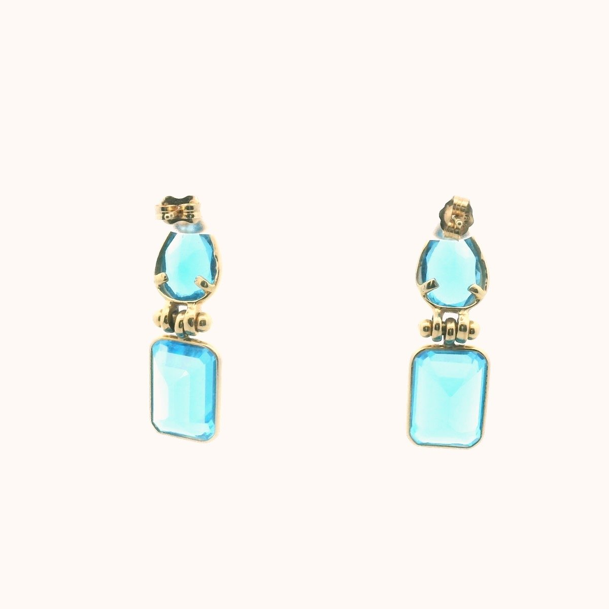 18K Yellow Gold Blue Topaz Hinged Drop Earrings