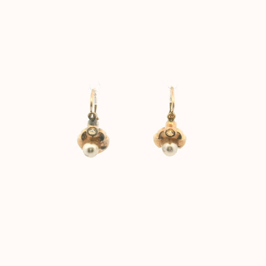 Antique 18K Yellow Gold Paste & Faux Pearl Earrings