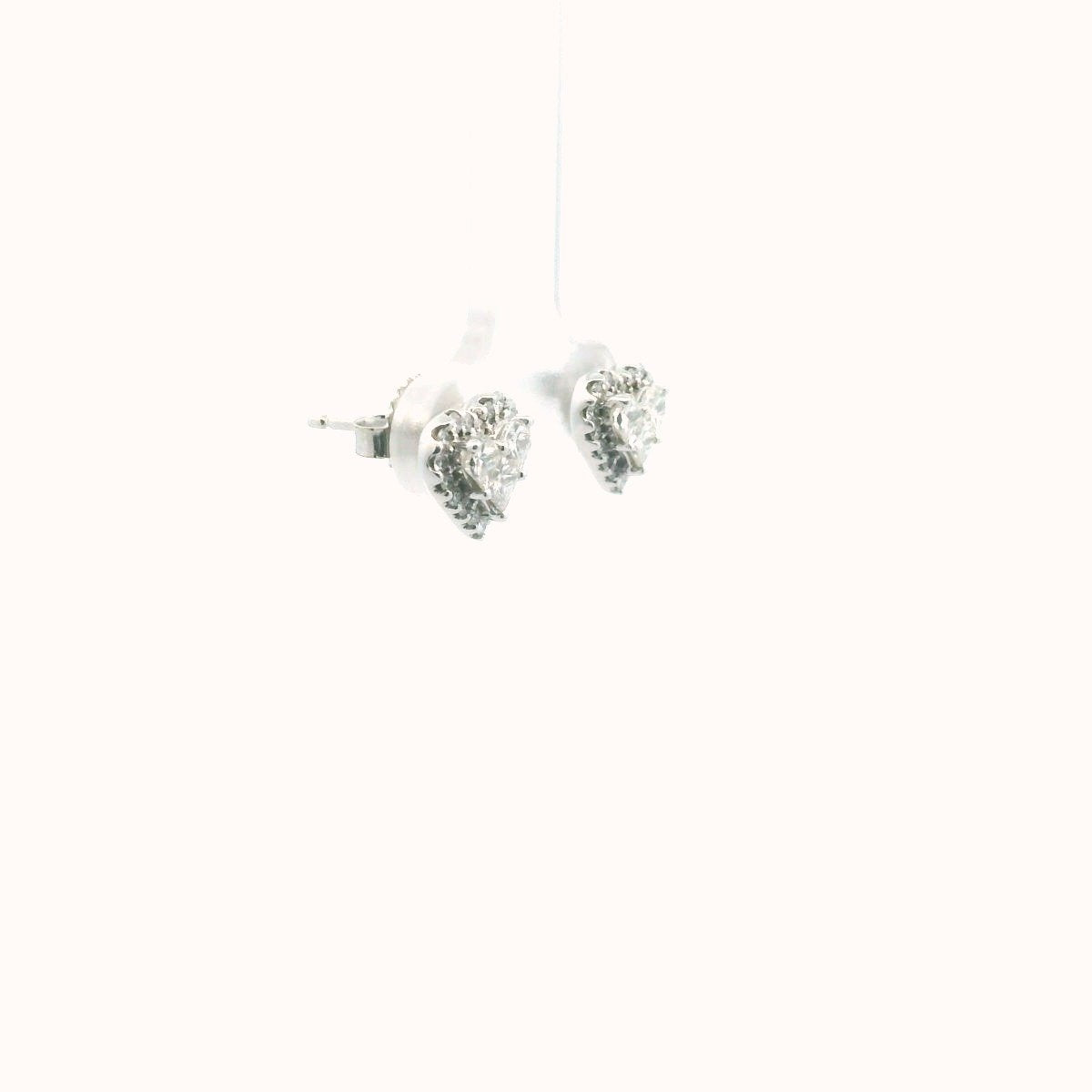14K White Gold Diamond CLuster Heart Stud Earrings