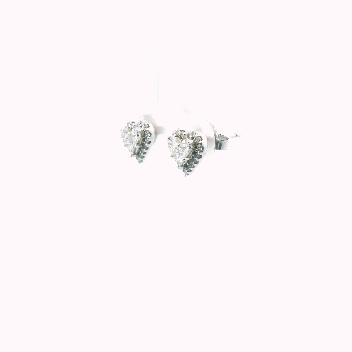 14K White Gold Diamond CLuster Heart Stud Earrings