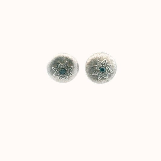 Sterling Silver Brushed Finish Irradiated Blue Diamond Earrings