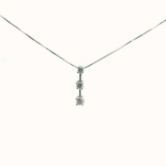 14K White Gold 3-Stone Diamond Pendant Necklace