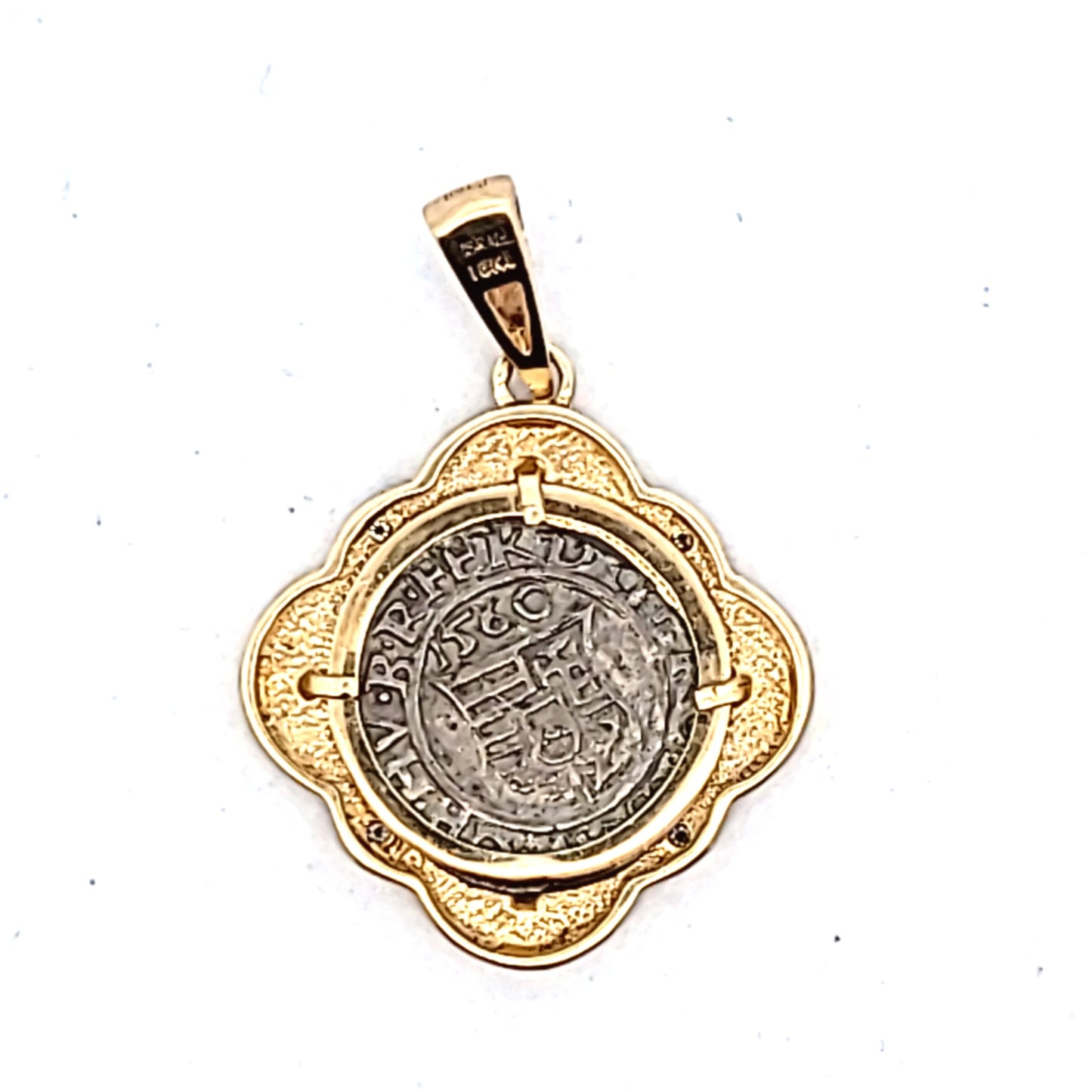 18K Two Tone Gold Frame 1560 Denar Ferdinand I Hungary Pendant