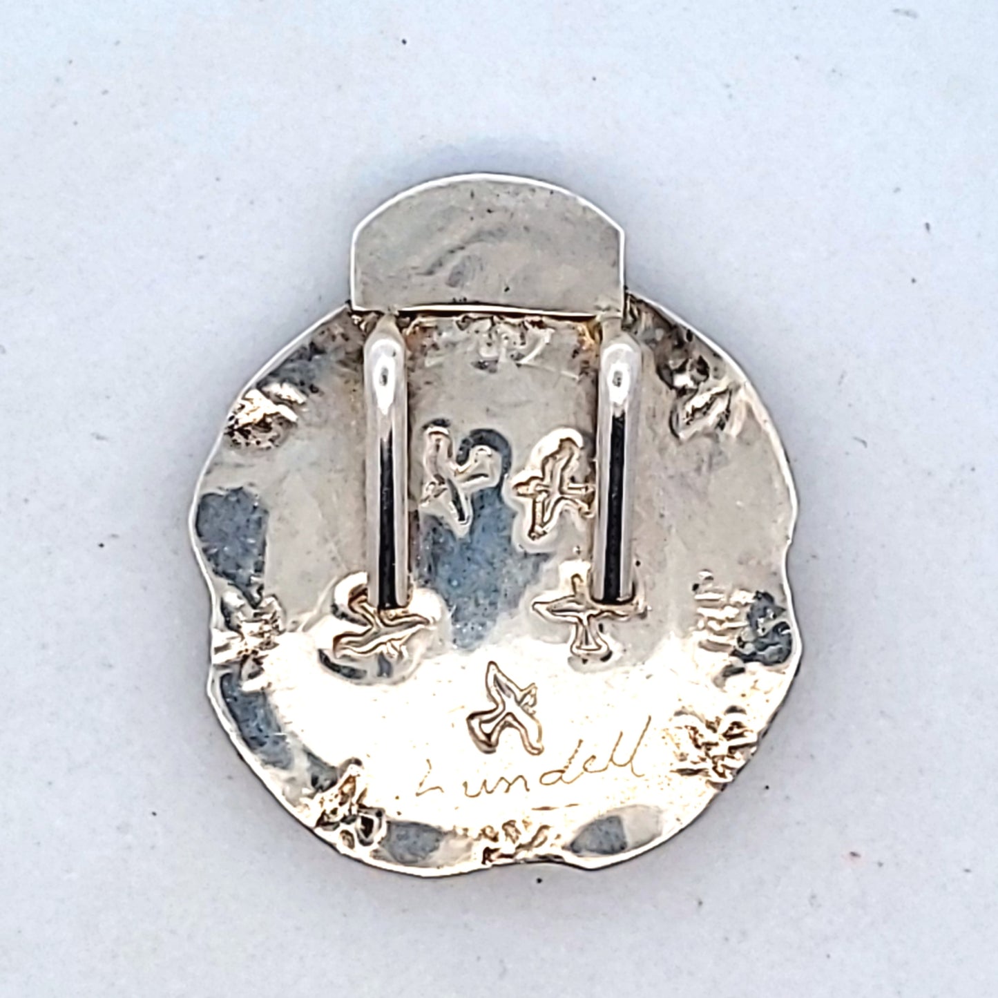 Linda Lundell Sterling & 18K Gold Garnet Cloisonne Enamel Pendant of Pan