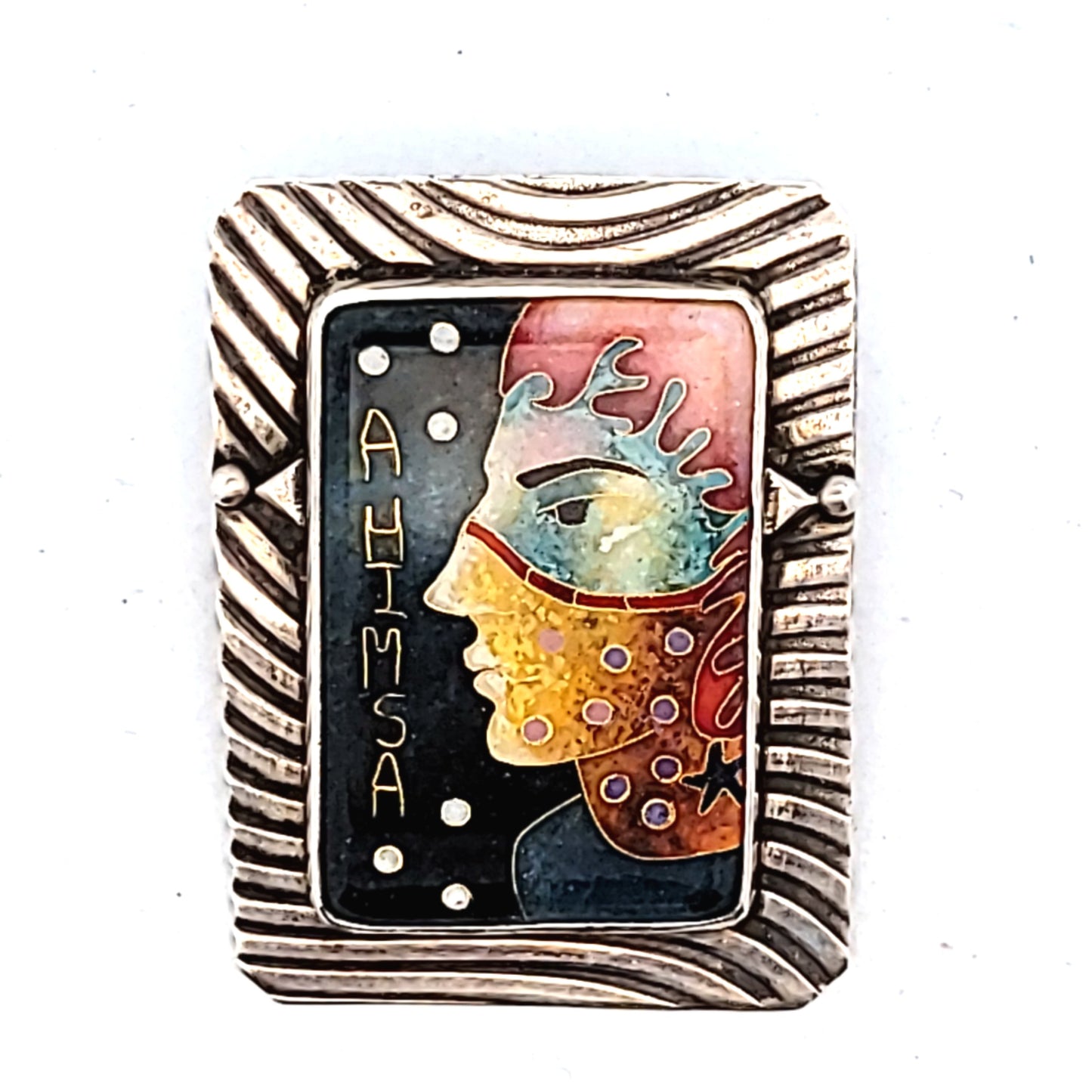 Linda Lundell Sterling & 24K Gold Cloisonne Enamel Ahimsa Face Pendant