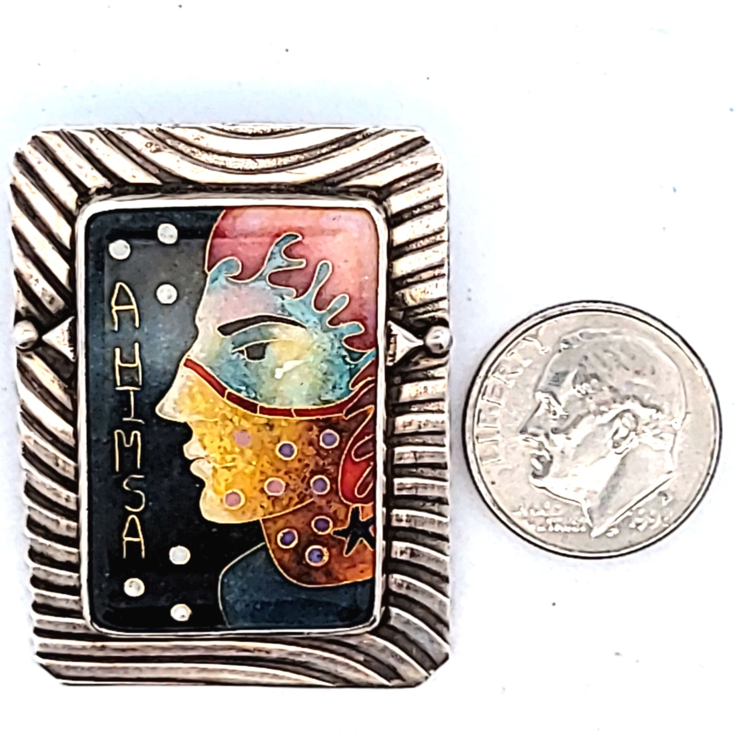 Linda Lundell Sterling & 24K Gold Cloisonne Enamel Ahimsa Face Pendant