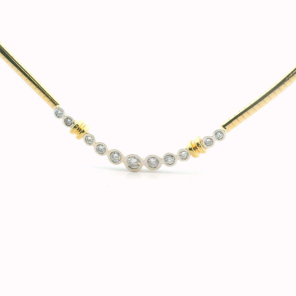 Vintage 18K Two Tone Gold Bezel Set Diamond Necklace