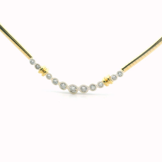 Vintage 18K Two Tone Gold Bezel Set Diamond Necklace
