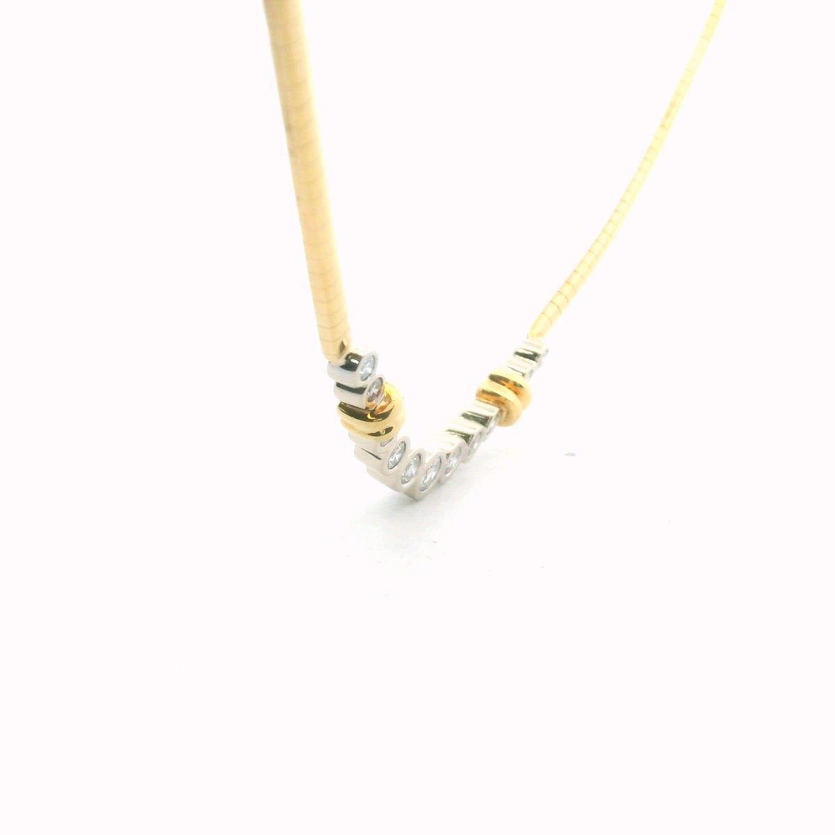 Vintage 18K Two Tone Gold Bezel Set Diamond Necklace