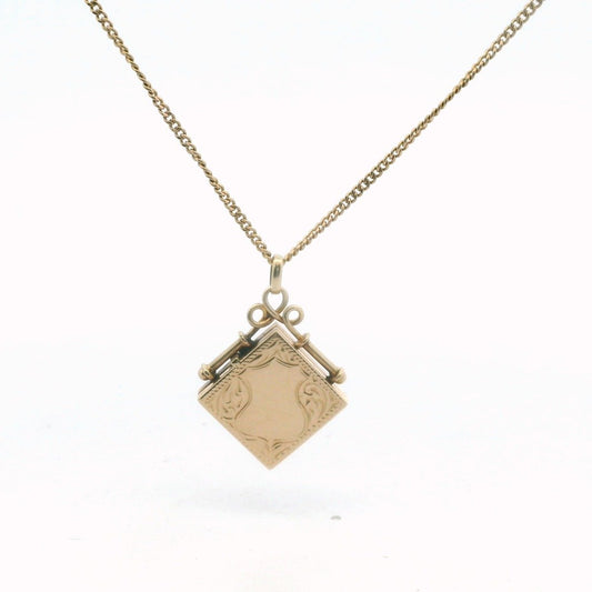 Antique Victorian 14K Yellow Gold Square Locket Necklace