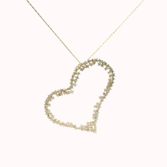 14K Yellow Gold Large Diamond Heart Necklace
