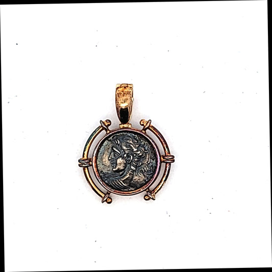 14K Yellow Gold & 900 Silver Reproduction Coin Pendant