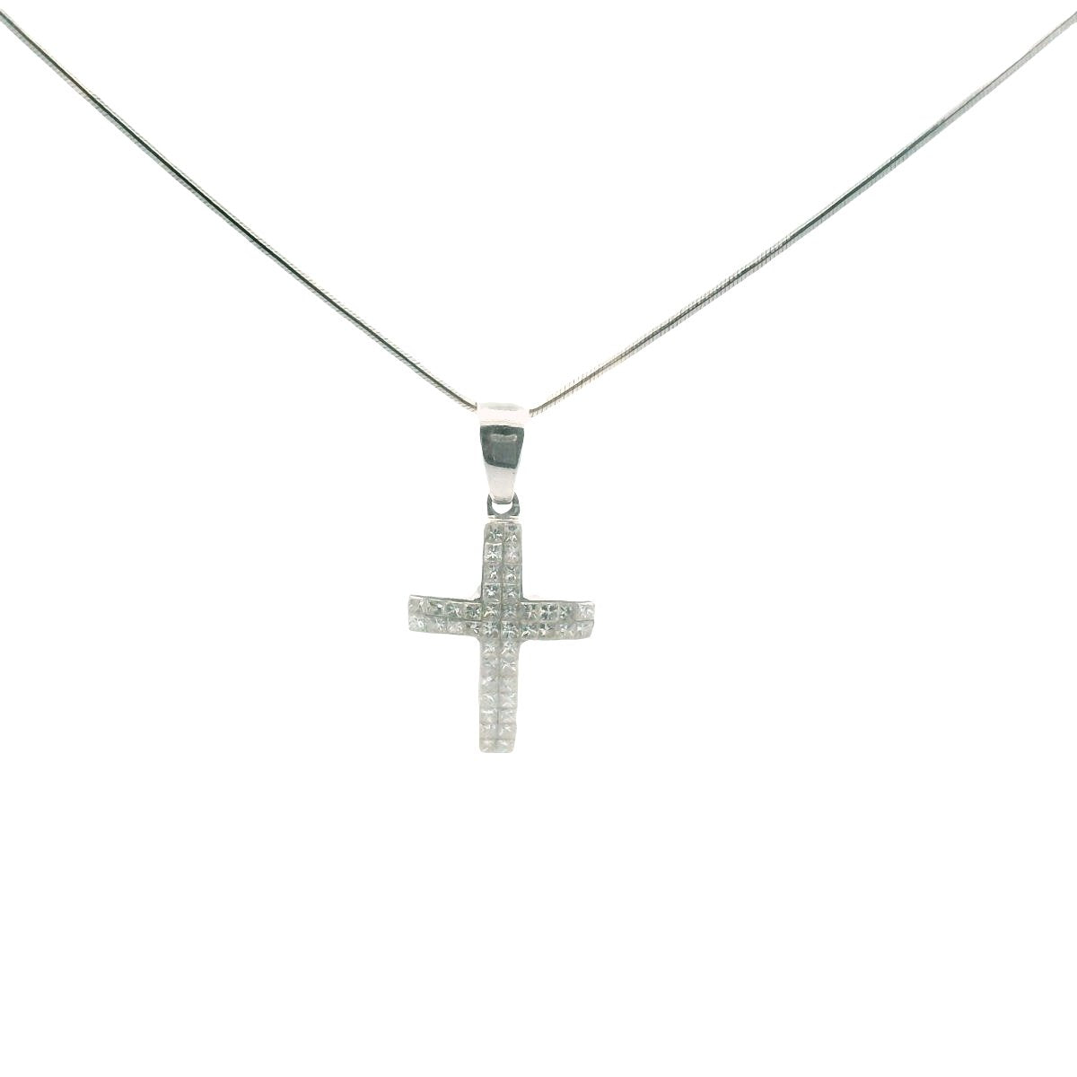 14K White Gold Invisible Set Diamond Cross Necklace