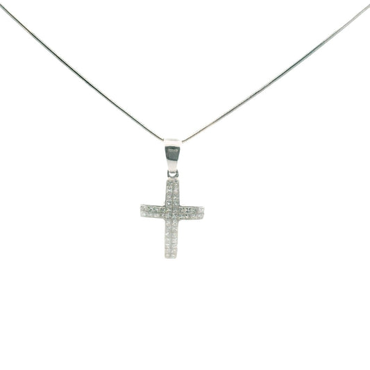 14K White Gold Invisible Set Diamond Cross Necklace