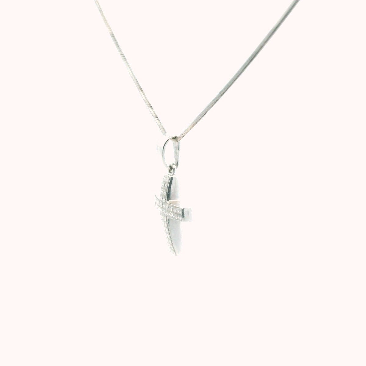14K White Gold Invisible Set Diamond Cross Necklace