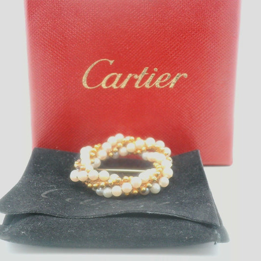 Cartier 18K Yellow Gold Cultured Pearl Circle Wreath Brooch