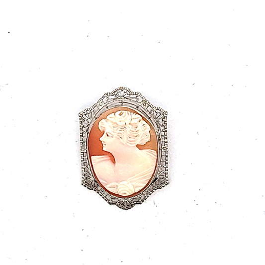 Antique 10K White Gold Cameo Brooch