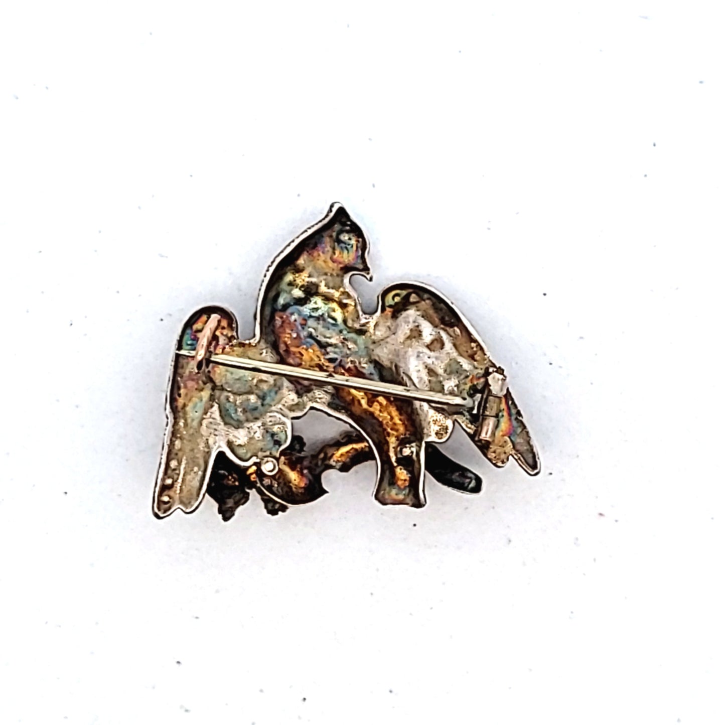 Antique Gold Filled Silver Turquoise & Pearl Bird Brooch