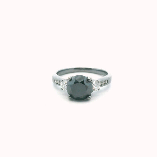 14K Gold Dark Rhodium 2.30ct Black Diamond Engagement Ring
