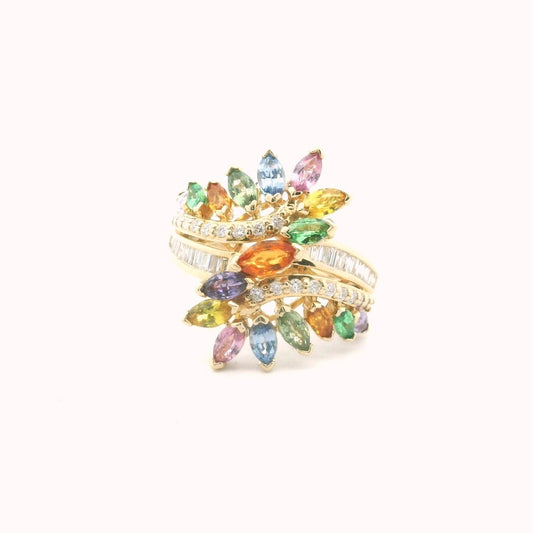 EFFY 14K Yellow Gold Diamond & Multi-Color Sapphire Cocktail Ring