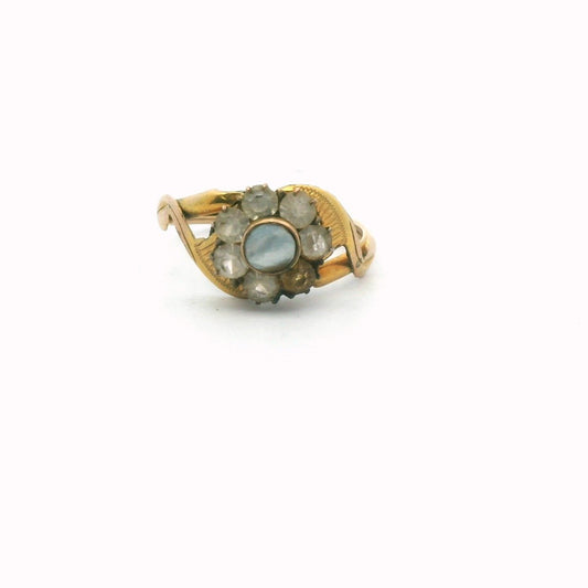 Antique 12K Yellow Gold Mother of Pearl Crystal Halo Ring AS IS