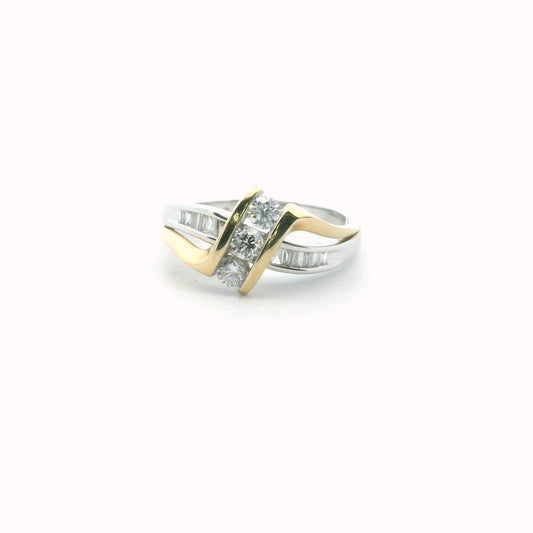 14K Two Tone Gold Diamond Crossover Ring