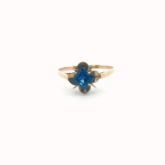 Vintage 14K Yellow Gold Lab Created Sapphire Ring
