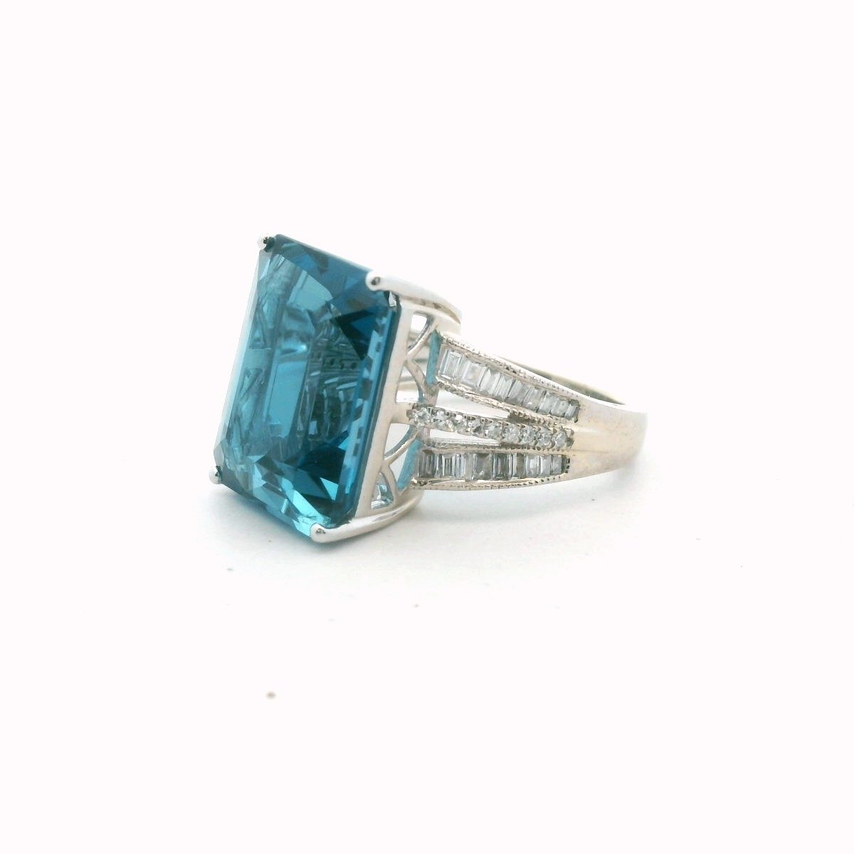 EFFY 14K White Gold London Blue Topaz Diamond Ring