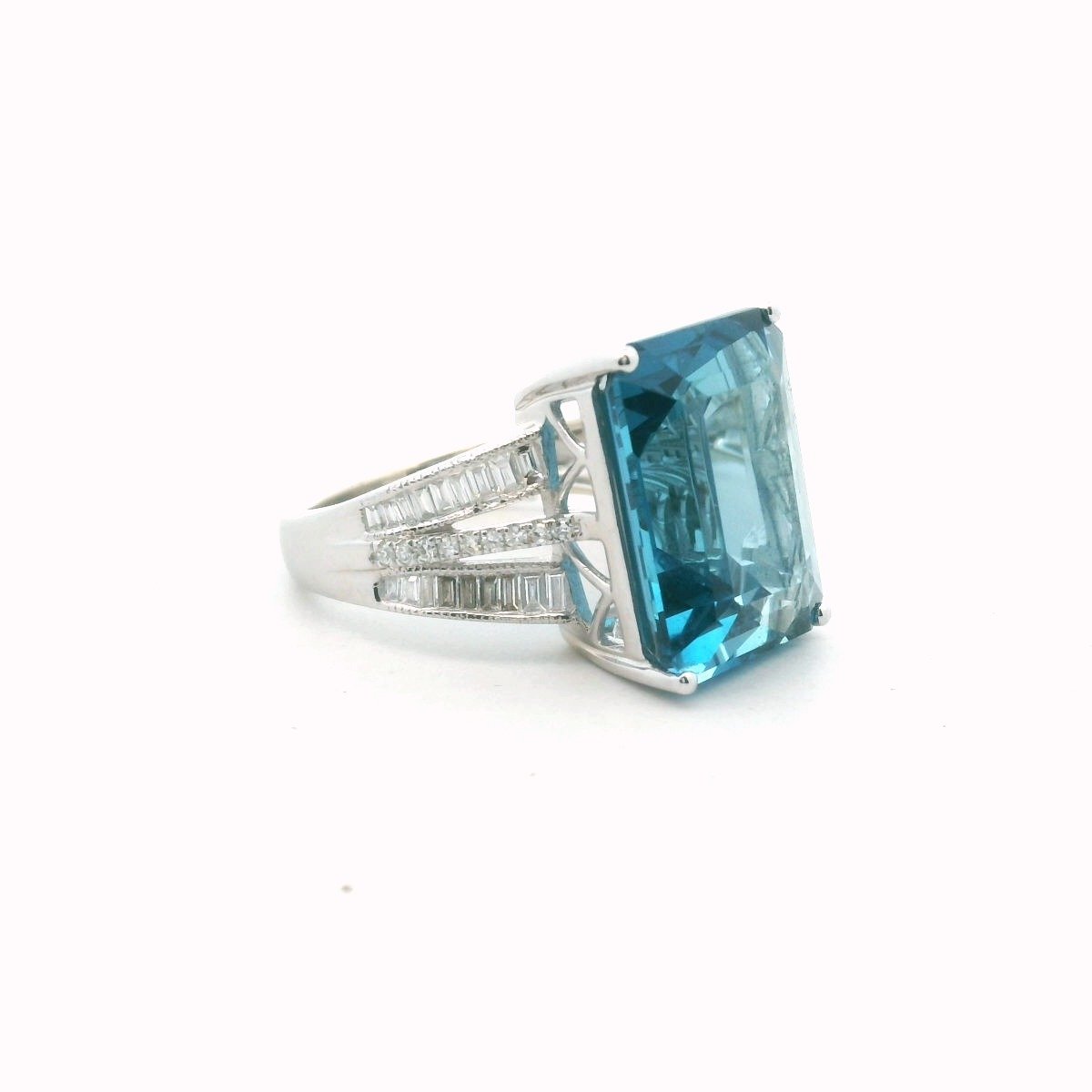 EFFY 14K White Gold London Blue Topaz Diamond Ring