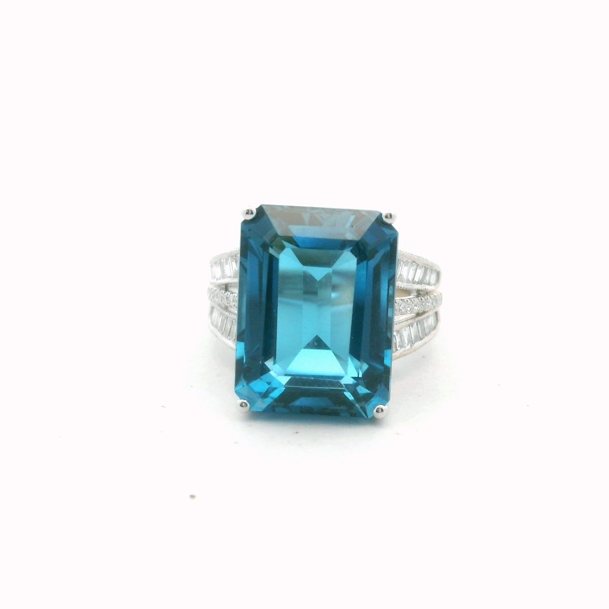 EFFY 14K White Gold London Blue Topaz Diamond Ring