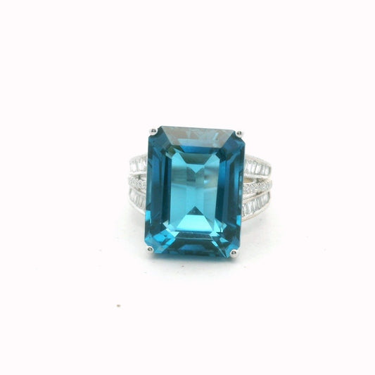 EFFY 14K White Gold London Blue Topaz Diamond Ring