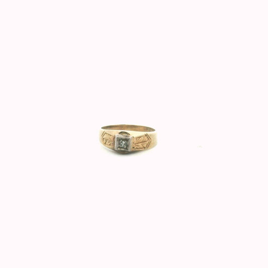 Antique Art Deco 14K Two Tone Gold Diamond Carved Baby Ring