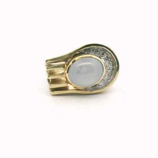 Vintage 14k Two Tone Gold Diamond & Star Sapphire Asymetrical Ring