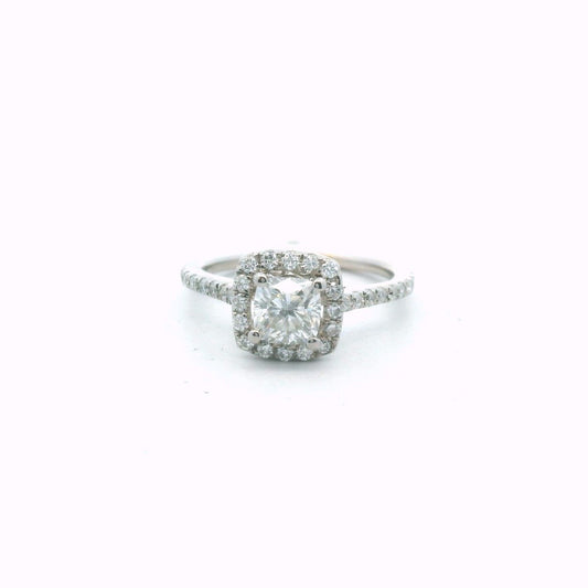 14K White Gold Diamond Halo Engagement Ring