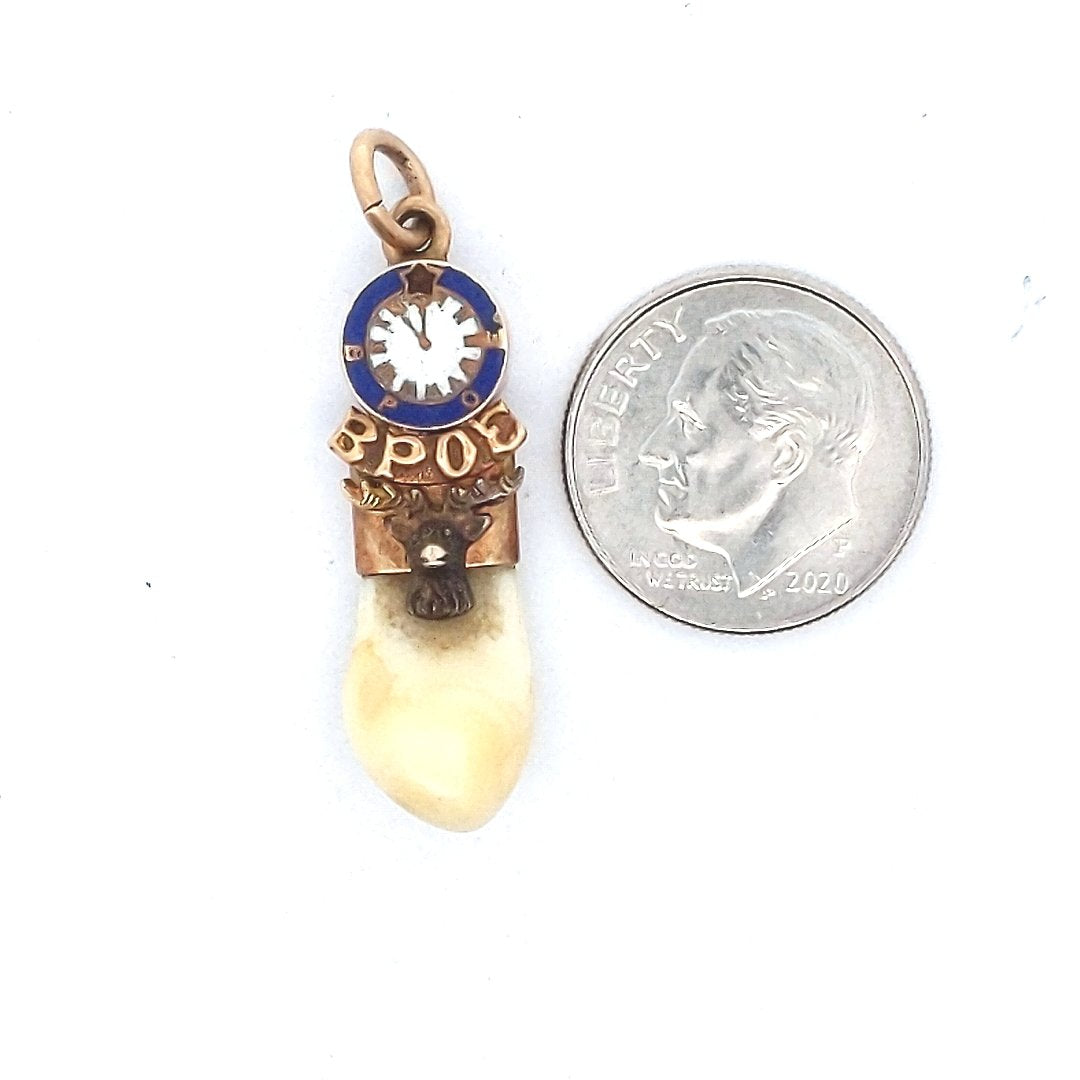 Antique $300 14K Yellow Gold Enamel Elks Club BPOE Pendant