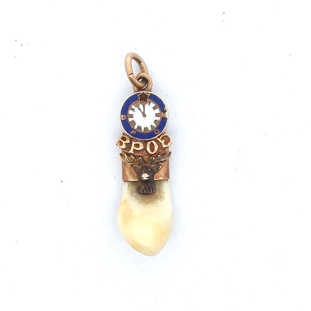 Antique $300 14K Yellow Gold Enamel Elks Club BPOE Pendant