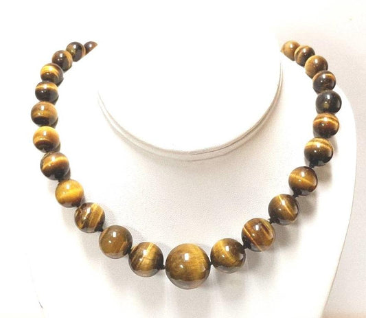 14K Yellow Gold Graduated Natural Tiger Eye Necklace