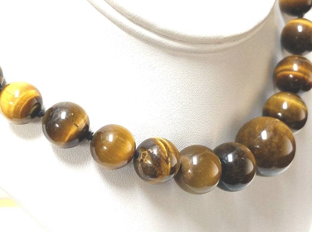 14K Yellow Gold Graduated Natural Tiger Eye Necklace
