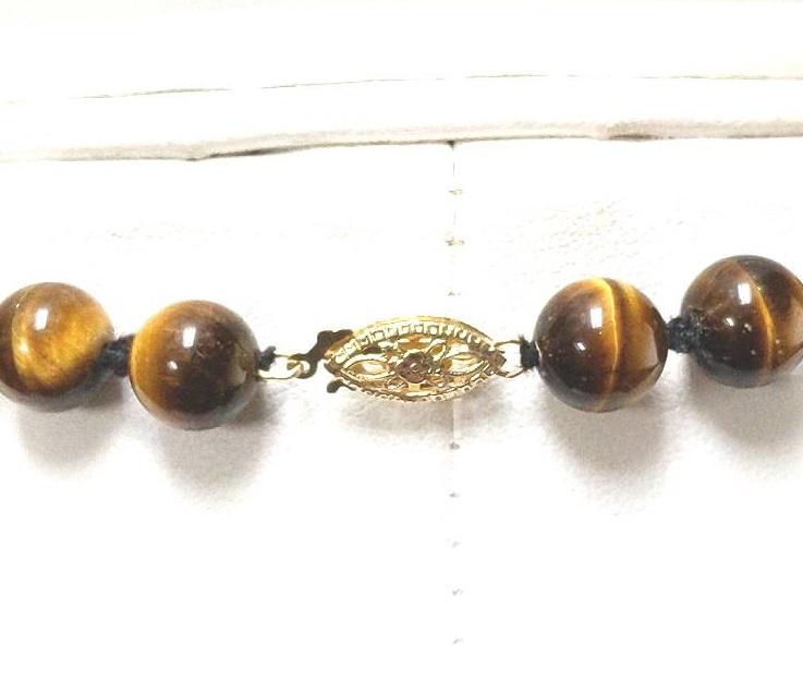 14K Yellow Gold Graduated Natural Tiger Eye Necklace