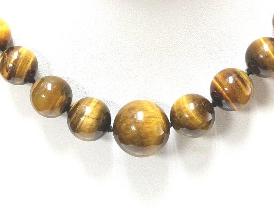 14K Yellow Gold Graduated Natural Tiger Eye Necklace