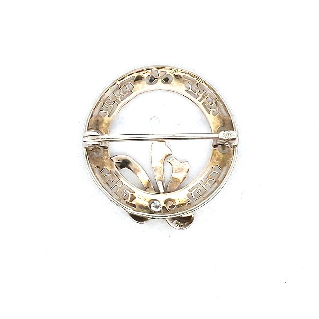 Edwardian 14K White Gold & Platinum Diamond Circle Bow Brooch